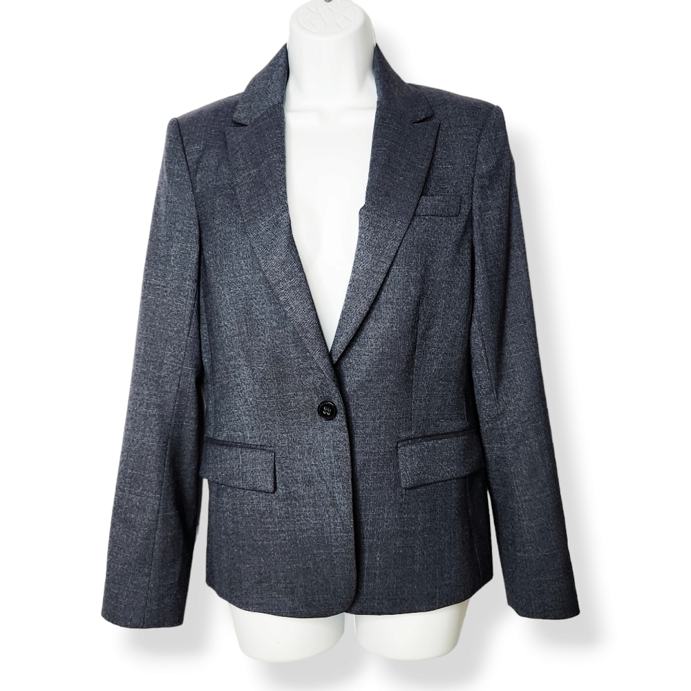 Theory Gabe Grey Stretch Wool One Button Blazer Lined Women's Size 8 Gray